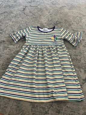 Girls Striped Purple Green Yellow Cotton Dress
